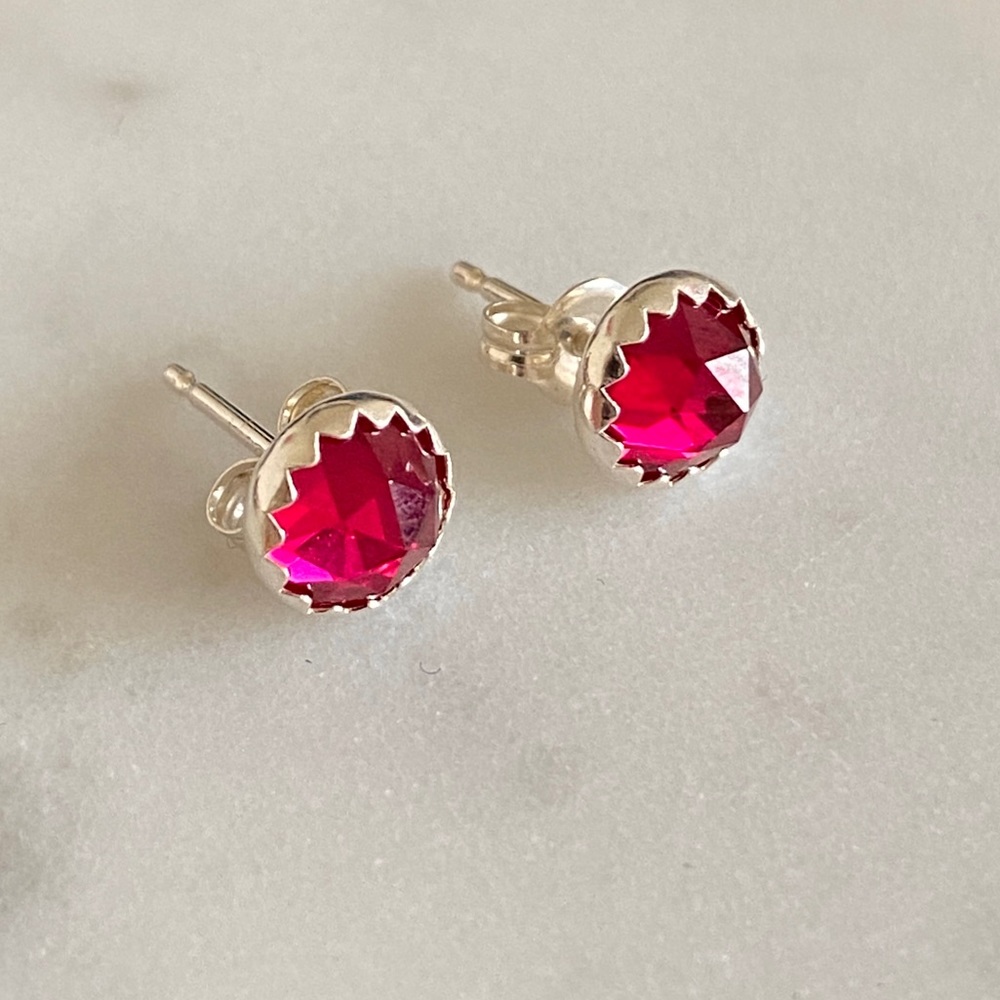 New Ruby Gemstone Silver Stud Earrings - image 2
